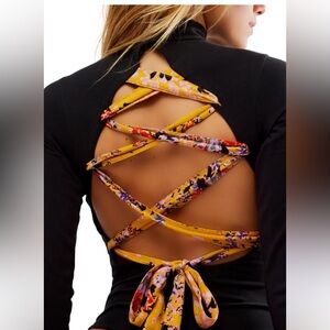 Free People Open Back Floral Corset Bodysuit